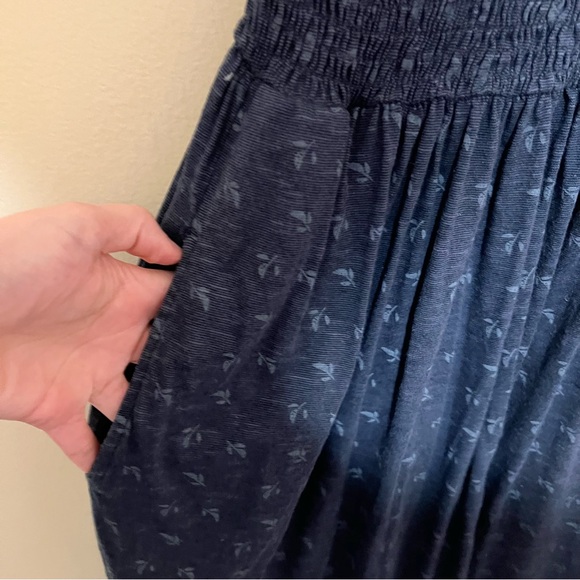 Toad & Co. XS Gemina Tie Sleeve Smocked Sleeveless Navy  Mini Dress Organic - Picture 6 of 11